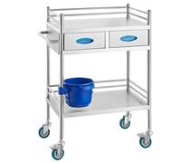 VEVOR Carro de Laboratorio de Acero Inoxidable, Carro Médico 2 Capas 2 Cajones, Carro de Servicio Carga 100 kg con Ruedas Bloqueables y Cubo, para Laboratorio Salón Hospital, Uso Dental