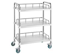 VEVOR Carro de laboratorio de acero inoxidable carro médico de 3 niveles carro de servicio con capacidad de carga de 100 kg con ruedas giratorias, para laboratorio clínico, salón, hospital, uso dental