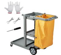 VEVOR Carro de Limpieza para Conserje de 3 Estantes Gris Carro de Empuje Móvil de PP con 4 Ruedas Carrito de Fregar Multifunción con Bolsa de PVC Capacidad de 22 Libras para Oficina Hotel Aeropuerto