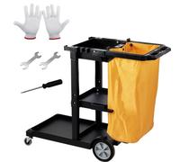VEVOR Carro de Limpieza para Conserje de 3 Estantes Negro Carro de Empuje Móvil de PP con 4 Ruedas Carrito de Fregar Multifunción con Bolsa de PVC Capacidad de 22 Libras para Oficina Hotel Aeropuerto