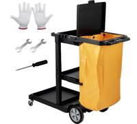 VEVOR Carro de limpieza profesional de 3 niveles Carro de limpieza PP con bolsa y tapa Carro de mantenimiento Carga 90,7 kg Desplazamiento Fluido Rango Herramienta de mantenimiento Lavado Oficina Hote