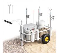 VEVOR Carro de Pesca para Playa con Ruedas de Goma de 280 mm y 7 Portacañas, Carrito para Playa Todoterreno de Acero al Carbono con Capacidad de Carga 90,7 kg para Camping, Arena, Césped y Transporte