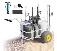 VEVOR Carro de Pesca para Playa con Ruedas Inflables de PU 330 mm y Portacañas, 7 Soportes para Cañas, Carrito para Playa de Acero al Carbono con Capacidad de 90 kg, Transporte para Camping Exteriores