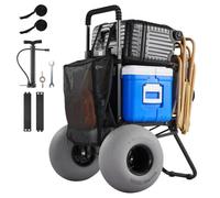 VEVOR Carro de Playa con Ruedas de Globo, Carrito Plegable Capacidad de Carga de 75 kg, Altura Ajustable de 85,5 a 115 cm, con Estructura de Acero, para Camping, Pesca, Eventos Deportivos, Picnics