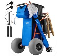 VEVOR Carro de Playa con Ruedas de Globo, Carrito Plegable Capacidad de Carga de 75 kg, con Bolsa Térmica, Soporte para Sombrilla, Marco de Acero para Camping, Pesca, Eventos Deportivos, Picnics