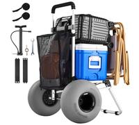 VEVOR Carro de Playa con Ruedas de Globo, Carrito Plegable, Capacidad de Carga de 75 kg, con Plataforma de Carga, Asa Ajustable de 4 Niveles, para Camping, Pesca, Eventos Deportivos, Picnics