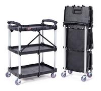 VEVOR Carro de Servicio 65x39x83 cm Carro de Transporte Utilitario Plegable 3 Estantes Capacidad Total 74,8 kg 25 kg /Estante Ruedas Giratorias (2 con Frenos) para Garaje Herramientas Almacén Oficina