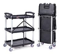 VEVOR Carro de Servicio 65x39x83 cm Carro de Transporte Utilitario Plegable 3 Estantes Capacidad Total 74,8 kg 25 kg /Estante Ruedas Giratorias (2 con Frenos) para Garaje Herramientas Almacén Oficina
