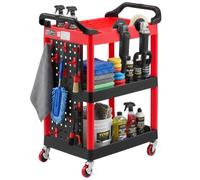 VEVOR Carro de Servicio Capacidad de 136kg Estantes de 3 Niveles, Carro | Utilitario de Herramientas con Ruedas, Bloqueo, Bandeja, Panel Perforado, Carrito para Patio Oficina Taller Almacén y Garaje
