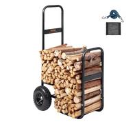 VEVOR Carro de Transporte de Troncos de Leña Carga 113,4kg Carro para Leños de Acero 67x52x110cm Almacenamiento de Leños con Ruedas de Goma Inflables Soporte para Leños Exterior para Chimenea, Negro