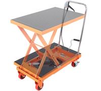 VEVOR Carro Hidráulico de Mesa Elevadora Capacidad de Carga de 230 kg Elevador Manual de Tijera Simple Altura de Elevación de 720 mm 4 Ruedas Cojín Antideslizante para Manipulación Transporte, Naranja