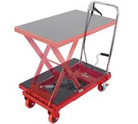 VEVOR Carro Hidráulico de Mesa Elevadora Capacidad de Carga de 230 kg Elevador Manual de Tijera Simple Altura de Elevación de 720 mm 4 Ruedas Cojín Antideslizante para Manipulación Transporte, Rojo