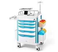 VEVOR Carro Médico con Ruedas Carga 110 kg Carro de Laboratorio 5 Cajones, Organizador Móvil para Clínica Salón de Belleza Hospital, con Almacenamiento Lateral, Botes para Basura, Bandeja, Porta Suero