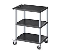 VEVOR Carro Multiusos, Carro de Servicio de Plástico Resistente de 3 Estantes 695 x 460 x 825 mm con Ruedas Giratorias de 360° (2 con Frenos), Carga de 136 kg, para Almacén, Garaje, Negro