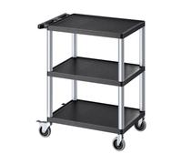 VEVOR Carro Multiusos, Carro de Servicio de Plástico Resistente de 3 Estantes 695 x 460 x 825 mm con Ruedas Giratorias de 360° (2 con Frenos), Carga de 136 kg, para Almacén, Garaje, Negro