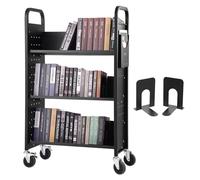 VEVOR Carro para Libros, Carro para Biblioteca con Estante Inclinado en Forma de V de Un Lado, 150 kg, 790x385x1250 mm, Ruedas Bloqueables, Almacenamiento de Libros y Almacenamiento para Hogar, Negro