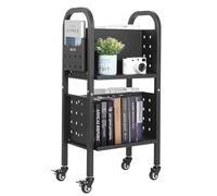VEVOR Carro para Libros de 2 Niveles Estantería de Libros con Ruedas 45 x 33 x 88 cm Estante de Almacenamiento en Forma de L Doble Caro Carro Rodante para Biblioteca, Oficina, Escuela, Negro