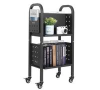 VEVOR Carro para Libros de 2 Niveles Estantería de Libros con Ruedas 45 x 33 x 88 cm Estante de Almacenamiento en Forma de L Doble Caro Carro Rodante para Biblioteca, Oficina, Escuela, Negro