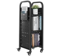VEVOR Carro para Libros de 3 Niveles Estantería de Libros con Ruedas 32 x 35 x 93,5 cm Estante de Almacenamiento en Forma de L Carro Rodante para Biblioteca, Librería, Oficina, Escuela, Negro