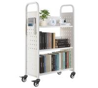VEVOR Carro para Libros de 3 Niveles Estantería de Libros con Ruedas 77 x 38 x 122 cm Estante de Almacenamiento en Forma de L Carro Rodante para Biblioteca, Librería, Oficina, Escuela, Blanco