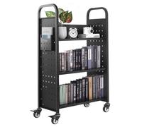 VEVOR Carro para Libros de 3 Niveles Estantería de Libros con Ruedas 77 x 38 x 122 cm Estante de Almacenamiento en Forma de L Carro Rodante para Biblioteca, Librería, Oficina, Escuela, Negro