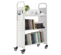 VEVOR Carro para Libros de 3 Niveles Estantería de Libros con Ruedas 77 x 38 x 122 cm Estante de Almacenamiento en Forma de V Carro Rodante para Biblioteca, Librería, Oficina, Escuela, Blanco