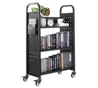 VEVOR Carro para Libros de 3 Niveles Estantería de Libros con Ruedas 77 x 38 x 122 cm Estante de Almacenamiento en Forma de L Carro Rodante para Biblioteca, Librería, Oficina, Escuela, Negro