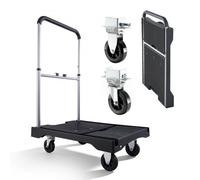 VEVOR Carro Plataforma Plegable 495 x 680 mm, Carretilla de Transporte Carga de 149,7 kg, Carrito Portaequipajes con Plataforma con Ruedas Giratorias, Asa Ajustable para Tareas Domésticas, Almacén