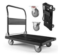 VEVOR Carro Plataforma Plegable 895 x 595 mm, Carretilla de Transporte Carga de 453,59 kg, Carrito Portaequipajes con Plataforma con Ruedas, Asa de Empuje para Tareas Domésticas, Almacén, Mudanza