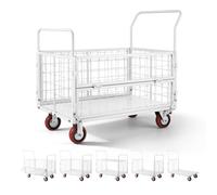 VEVOR Carro Plataforma Plegable con Jaula 1130 x 675 mm, Carretilla de Transporte Carga de 907,18 kg, Carrito Portaequipajes con Ruedas de PU de 150 mm, para Tareas Domésticas, Almacén, Mudanza