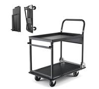 VEVOR Carro Plataforma Plegable de 2 Niveles 73 x 47 cm, Carretilla de Transporte Carga de 317,51 kg, Carrito de Empuje con Plataforma con Ruedas de PU de 102 mm, para Tareas Domésticas, Almacén