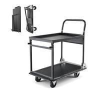 VEVOR Carro Plataforma Plegable de 2 Niveles 73 x 47 cm, Carretilla de Transporte Carga de 317,51 kg, Carrito de Empuje con Plataforma con Ruedas de PU de 102 mm, para Tareas Domésticas, Almacén