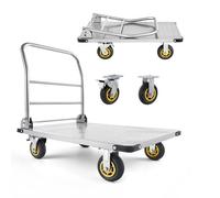 VEVOR Carro Plataforma Plegable de Acero 90 x 60 cm, Carretilla de Transporte Carga de 907,18 kg, Carrito Portaequipajes con Plataforma con Ruedas de 145 mm, para Tareas Domésticas, Almacén, Mudanza