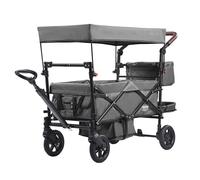 VEVOR Carro Plegable para 2 Niños Carga de 25 kg Cochecito con Asa Ajustable Cinturón de Seguridad Capota Extraíble Rueda de Freno Carrito de Transporte Multifunción para Acampar, Gris Oscuro