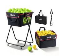 VEVOR Carro Plegable para Pelotas de Tenis con Ruedas, Capacidad de 175 Pelotas, Cesta de Tenis con Bolsillos Laterales, Bolsa de Nailon, Carrito de Entrenamiento Multideporte para Béisbol Pickleball