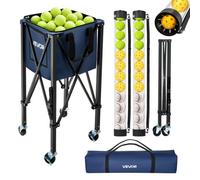 VEVOR Carro Plegable para Pelotas de Tenis con Ruedas, Cesta de Nailon Capacidad de 150 Pelotas con Tubo Recogepelotas de Tenis y Bolsillos Laterales, Carrito de Entrenamiento para Béisbol Pickleball