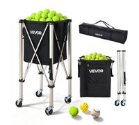 VEVOR Carro Plegable para Pelotas de Tenis con Ruedas, Cesta de Tenis Capacidad para 200 Pelotas, Bolsa de Nailon con Bolsillos Laterales, Carrito de Entrenamiento Multideporte para Béisbol Pickleball
