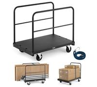 VEVOR Carro Portaplatos, Capacidad de Carga de 816 kg, 2 en 1 con Ruedas Giratorias de 360°, con 3 Pasamanos Laterales, Ayuda para Fábricas, Almacenes y Garajes, Color Negro, 914 x 610 x 878 mm