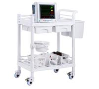 VEVOR Carros de Laboratorio de 2 Niveles Carro Médico con 2 Bandejas y 4 Ruedas Silenciosas Carro Médico Móvil con Material PP con 3 Botes de Basura para Laboratorio, Clínica, Hospital, Blanco