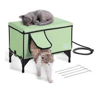 VEVOR Casa Elevada con Calefacción para Gatos 62,5x33x42 cm Refugio Plegable de Tela Oxford 900D para Gatos en Forma de Cubo con Temperatura Ajustable y Temporizador, Almohadilla Térmica, Verde (L)