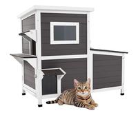VEVOR Casa Elevada para Gato de Exterior, Refugio de Madera de 2 Plantas para 3 Gatos con Escaleras, Ventana Transparente y Puertas Abatibles, Condominio Impermeable para Gatos, 1070 x 633 x 863 mm