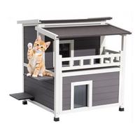 VEVOR Casa Elevada para Gatos, 84 x 75 x 82 cm, Aislamiento de Espuma, Refugio de Madera de 2 Pisos con Balcón y Techo de Asfalto, para 1-3 Gatos Salvajes de Interior y Exterior en Invierno