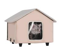 VEVOR Casa para Gatos con Calefacción de 52 x 48 x 47 cm Refugio para Gatos Plegable Al Aire Libre de Tela Oxford 600D con Almohadilla Térmica, Temperatura Ajustable y Temporizador, Marrón (Medio)