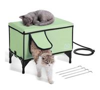 VEVOR Casa Elevada con Calefacción para Gatos 53 x 33 x 42 cm Refugio Plegable de Tela Oxford 900D para Gatos en Forma de Cubo con Temperatura Ajustable y Temporizador, Almohadilla Térmica, Verde (M)
