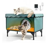 VEVOR Casa elevada para Gatos con calefacción de 25.4 W, Refugio Aislado | Para uso en invierno en interiores y exteriores, 2 puertas y cortina lateral privada, refugio de ferales de callejero