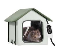 VEVOR Casa para Gatos con Calefacción de 35 x 34 x 40 cm, Refugio para Gatos Plegable Al Aire Libre de Tela Oxford 600D con Almohadilla Térmica, Temperatura Ajustable y Temporizador, Verde (Pequeño)