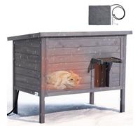 VEVOR Casa para Gatos con Calefacción, Refugio Impermeable para Gatos con Almohadilla Térmica, Puerta Abatible de PVC y Techo de Asfalto Practicable para 1-3 Gatos en Invierno, 87 x 53,5 x 69 cm