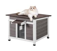 VEVOR Casa para gatos de exterior resistente a la intemperie, refugio para gatos salvajes para varios gatos, casa de madera para gatos y conejos de exterior con ventana, techo abierto y puertas de PVC