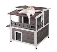 VEVOR Casa para Gatos de Madera de 2 Pisos con Balcón y Techo, 750x751x820 mm