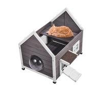 VEVOR Casa para Gatos de Exterior de 560 x 770 x 670 mm Refugio de Gatos de Madera Resistente a la Intemperie con Puerta Lateral Grande, Solapas de Puerta de PVC, Techo Abierto y Ventana Transparente